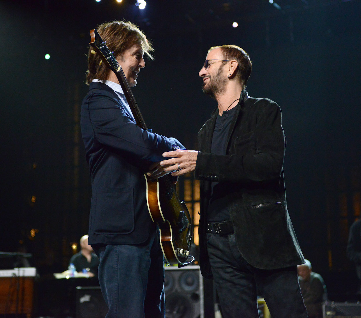 Paul McCartney (left) and Ringo Starr at Ringo's 2015 Rock & Roll Hall of Fame induction, nearly 20 years after Paul wrote a song for Ringo's ex-wife but didn't name it after her.
