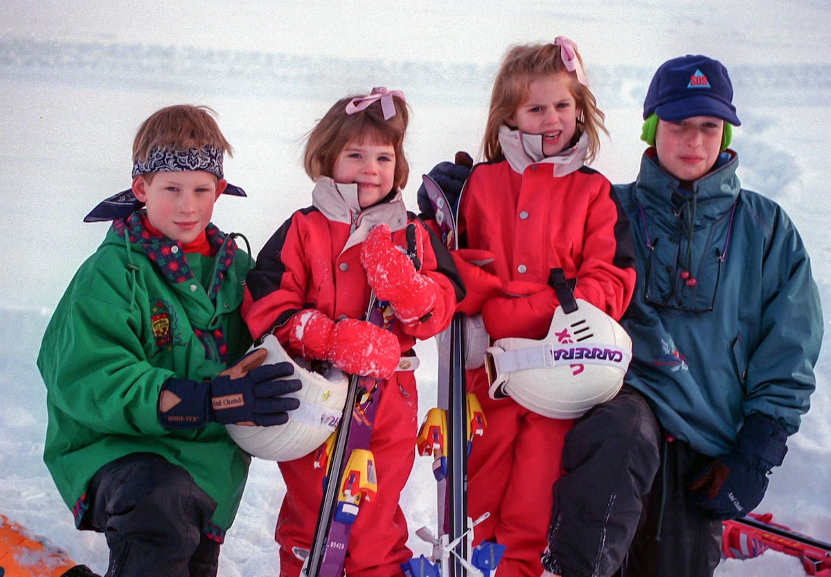 Prince William, and Harry, Princess Beatrice and Eugenie sking, in Klosters, Switzerland