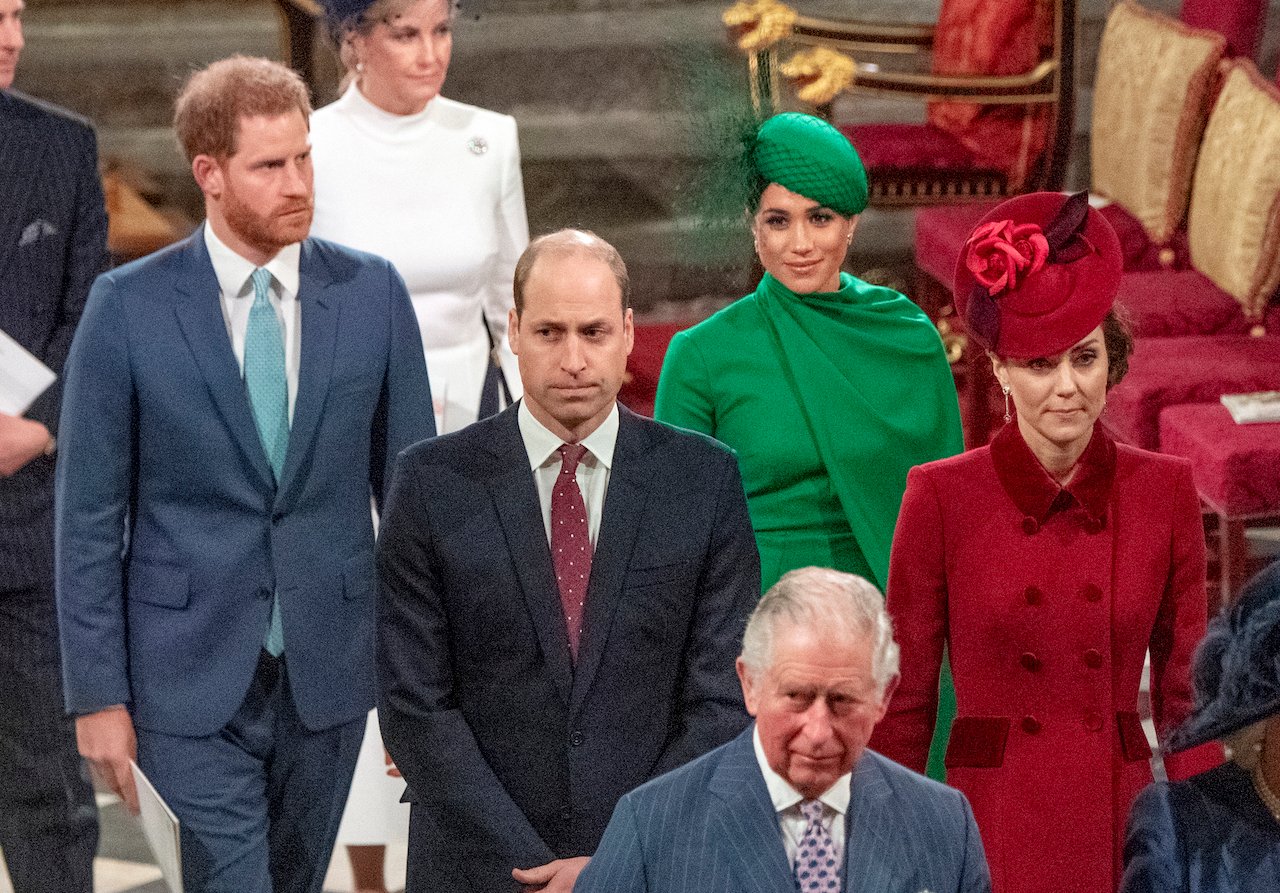 Prince Harry, Duke of Sussex, Meghan Markle, Duchess of Sussex, Prince William, Prince of Wales, Kate Middleton, Princess of Wales, and King Charles III attend the Commonwealth Day Service 2020.