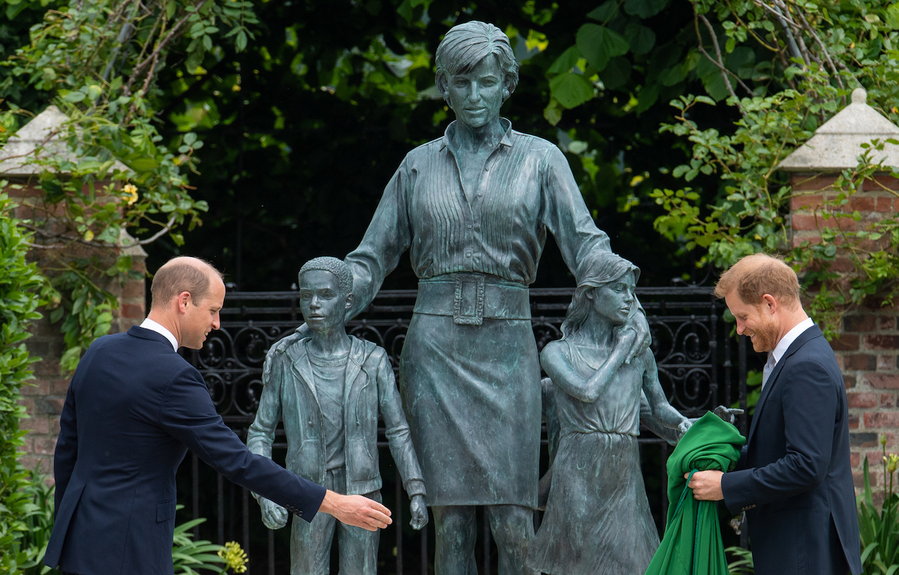 Prince William and Prince Harry during the unveiling of a statue they commissioned of their mother Diana, Princess of Wales, in the Sunken Garden at Kensington Palace, on what would have been her 60th birthday on July 1, 2021. An expert thinks it's 'unlikely' the brothers will mend their relationship after Netflix released 'Harry & Meghan'.