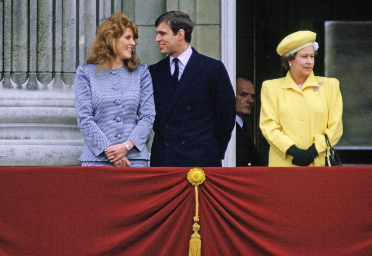 Prince Andrew With His Fiancee, Sarah Ferguson, On The Balcony Of Buckingham Palace With The Queen For Her 60th Birthday