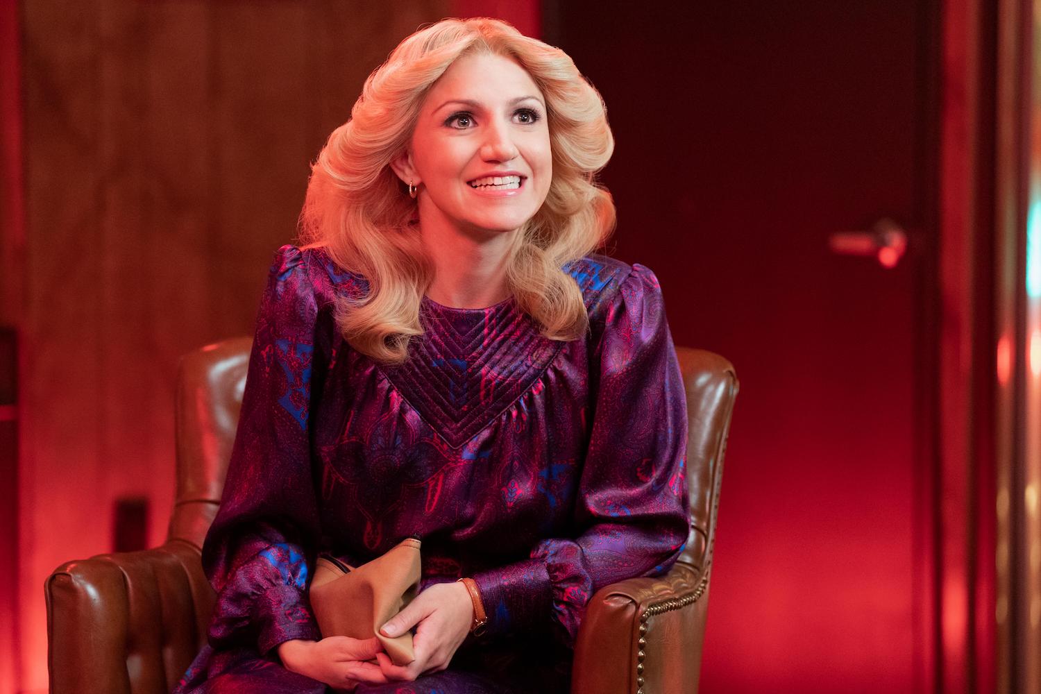 Annaleigh Ashford, seen here wearing a purple dress, plays Somen Banerjee's wife, Irene, in 'Welcome to Chippendales.'