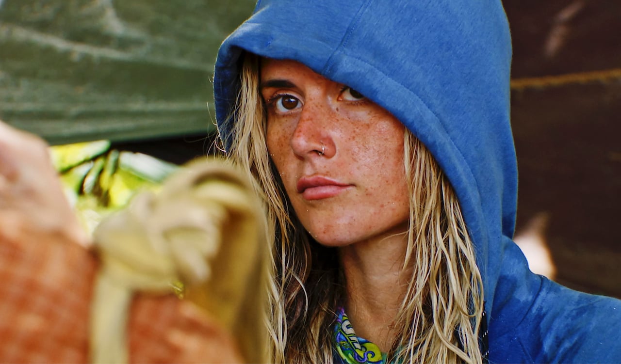 Cassidy Clark wears a blue hoodie on 'Survivor 43'.