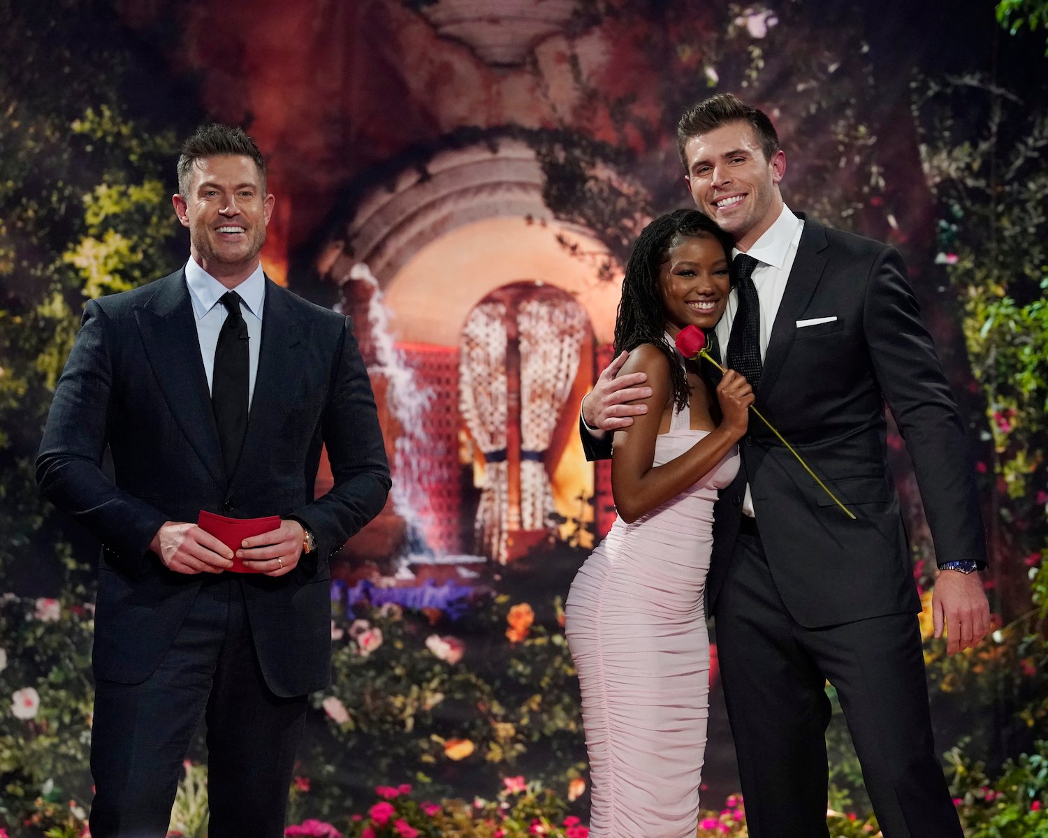 Zach Shalcross, the star of 'The Bachelor' 2023 hugs Brianna Thorbourne on stage the 'The Bachelorette: After the Final Rose' special.