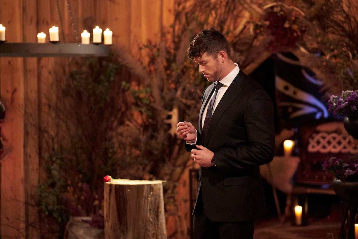 Clayton Echard contemplates his choices during an elimination ceremony on The Bachelor