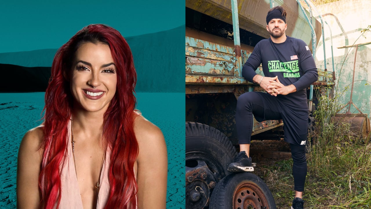 Cara Maria Sorbello and Johnny 'Bananas' Devenanzio posing for 'The Challenge' cast photos