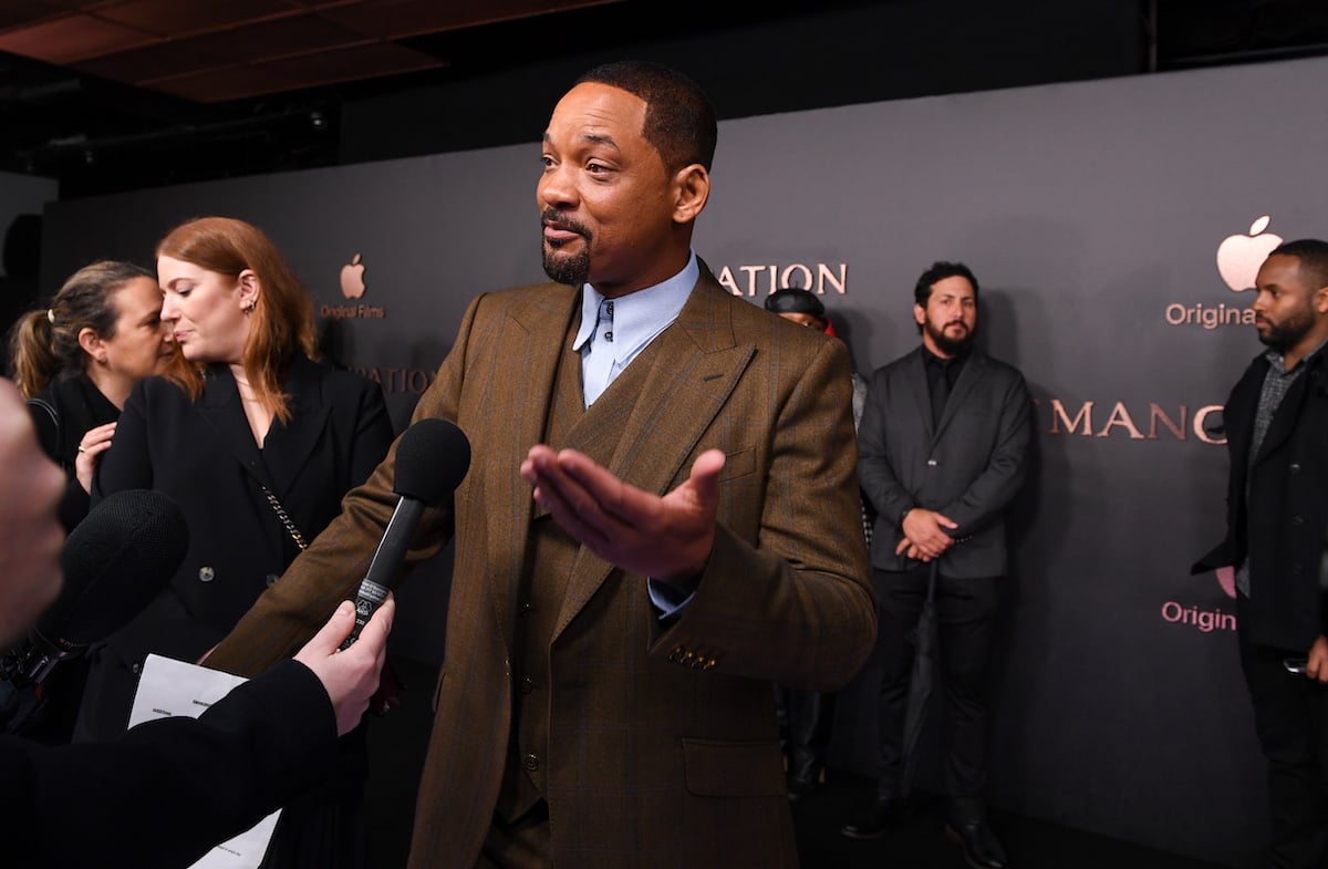 Will Smith speaks to a reporter at the European premiere of "Emancipation"