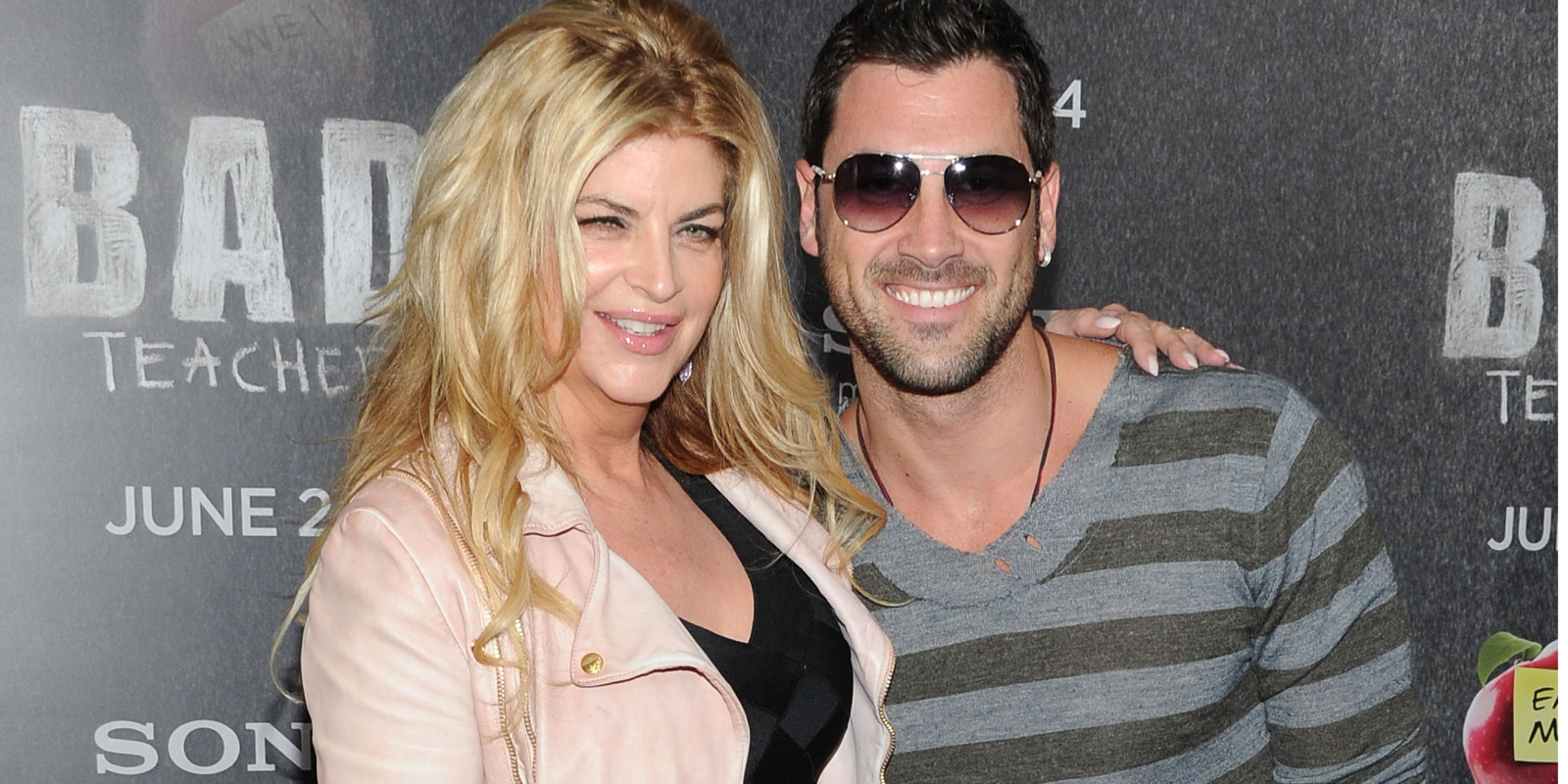 Kirstie Alley and Maks Chmerkovskiy pose on the red carpet for the film premiere of 'Bad Teacher."