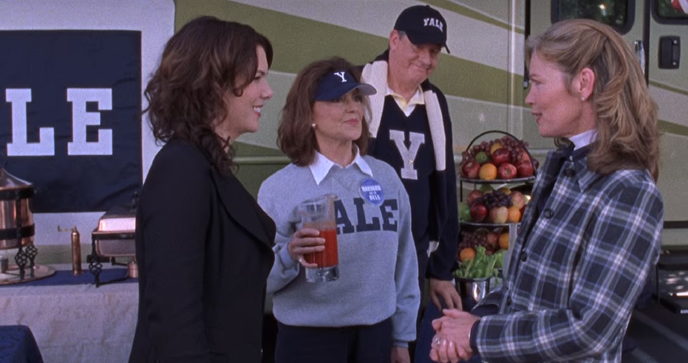 Lorelai Gilmore, Emily Gilmore, Richard Gilmore and Pennilyn Lott in season 4 of 'Gilmore Girls.' The Richard Gilmore and Pennilyn Lott storyline is one fans stil can't agree on.