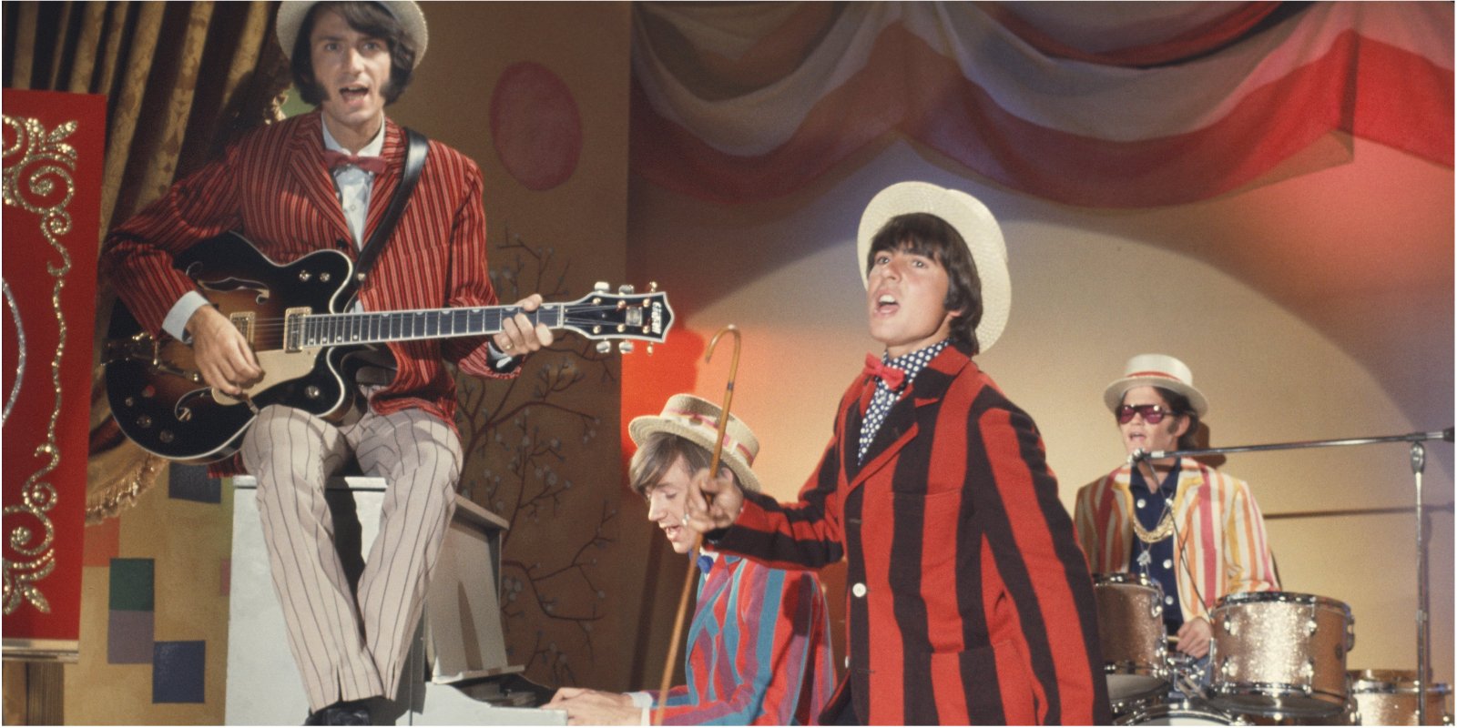 Mike Nesmith, Peter Tork, Davy Jones and Micky Dolenz perform in a scene from NBC's 'The Monkees.'