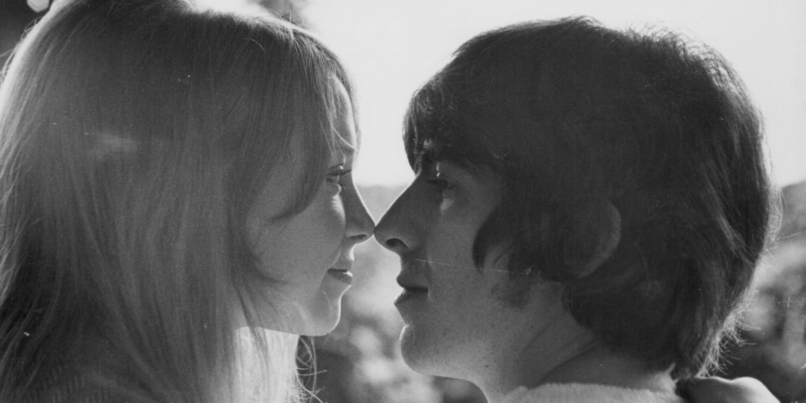 Pattie Boyd and George Harrison photographed in Barbados in 1966.