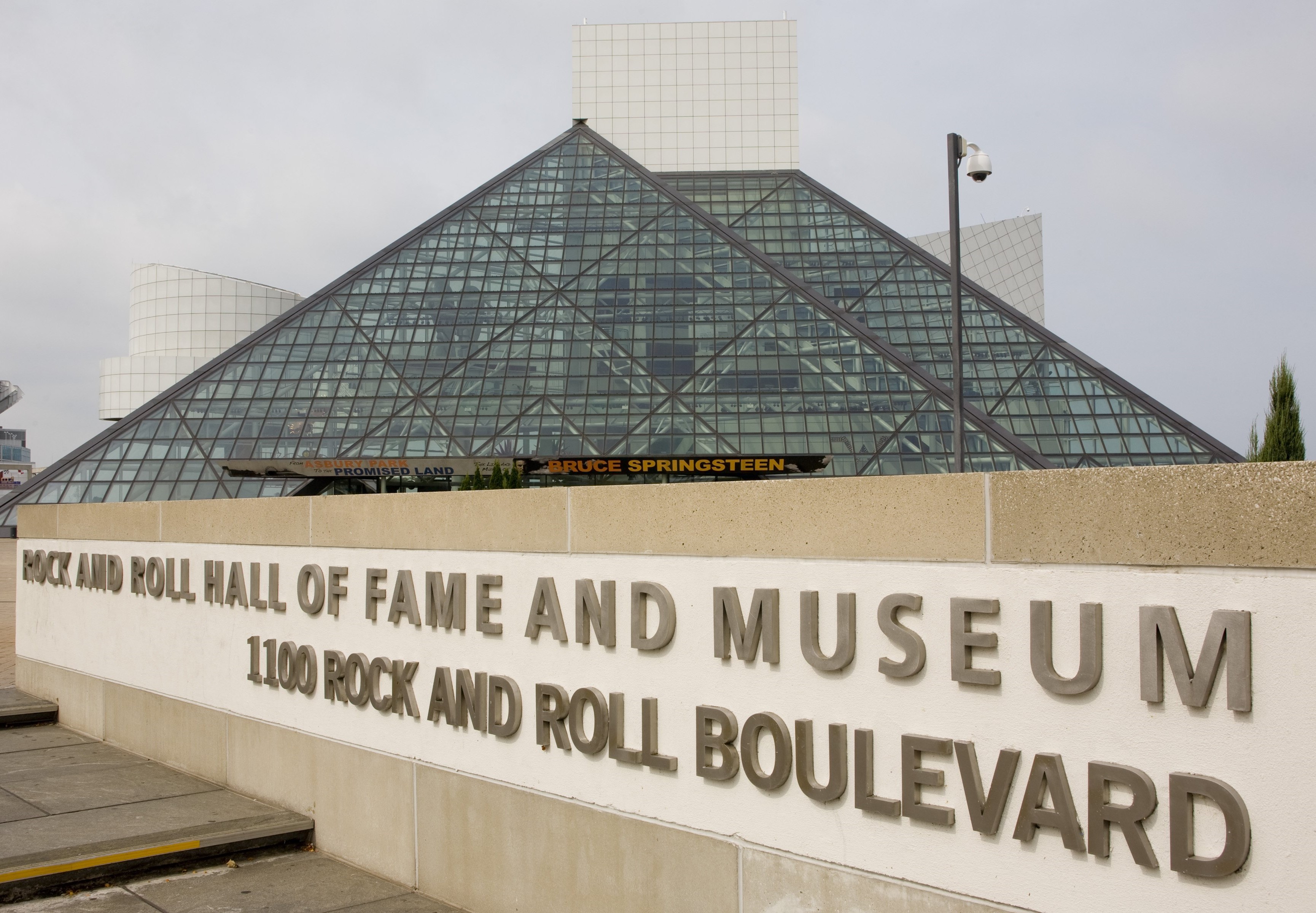 The Rock & Roll Hall of Fame and a sign for it 
