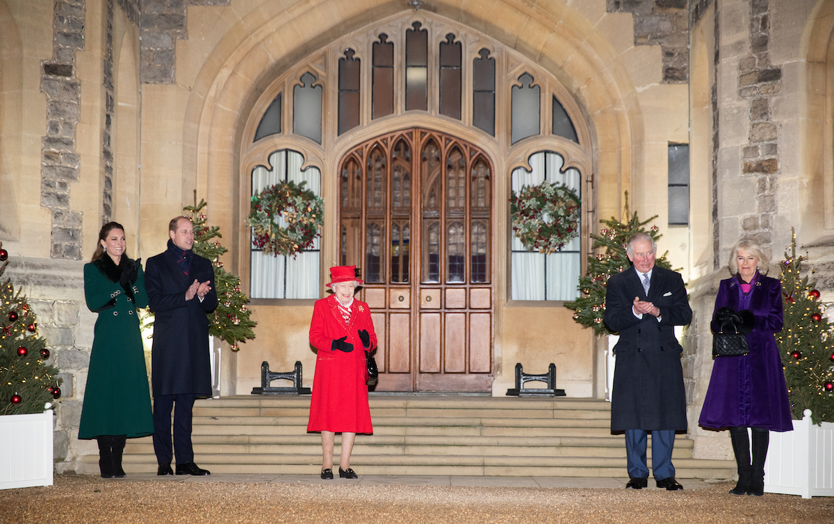 Royal family members Kate Middleton, Prince William, Queen Elizabeth, King Charles, and Queen Consort Camilla on Christmas.