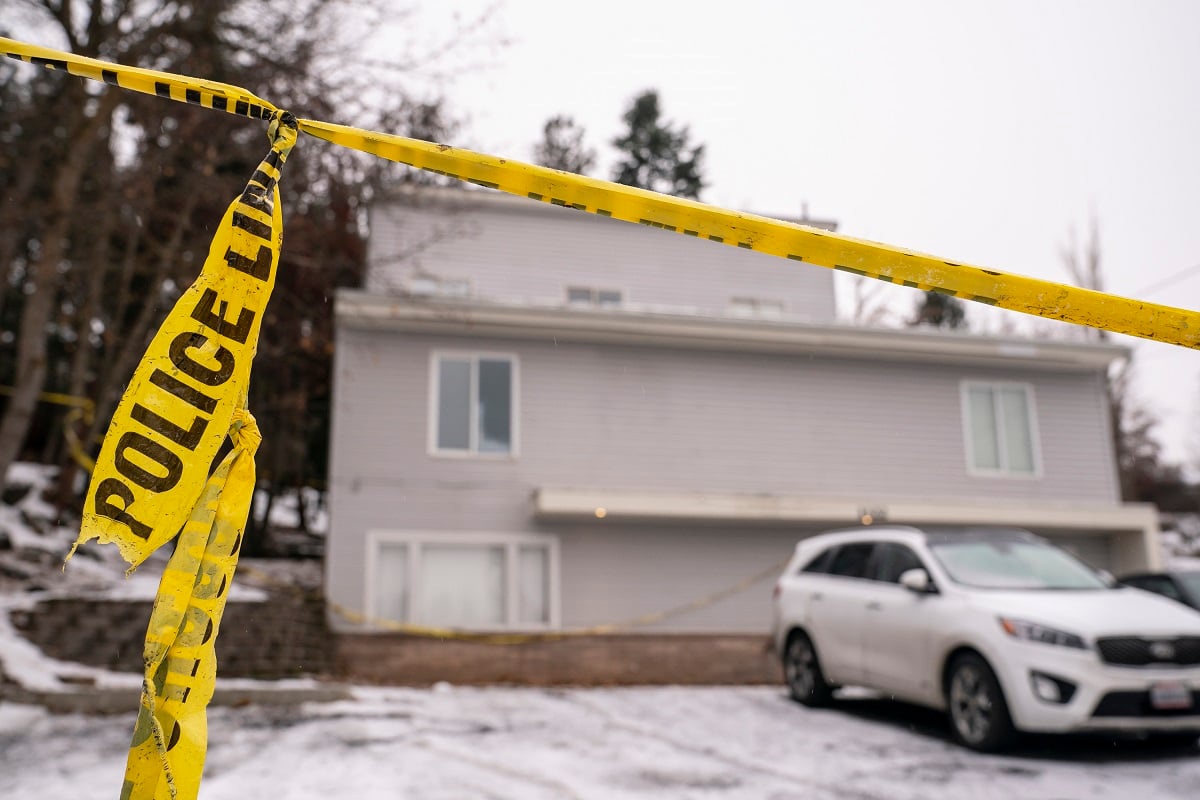 Police tape is seen at a home that is the site of the Idaho student murders on Jan. 3, nearly 2 months after the deadly events