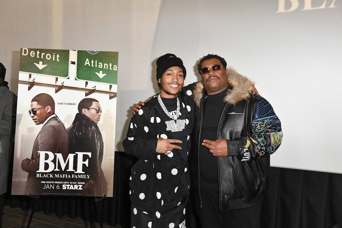 Demetrius “Lil Meech” Flenory Jr. and Terry Flenory at a BMF wearing black at screening