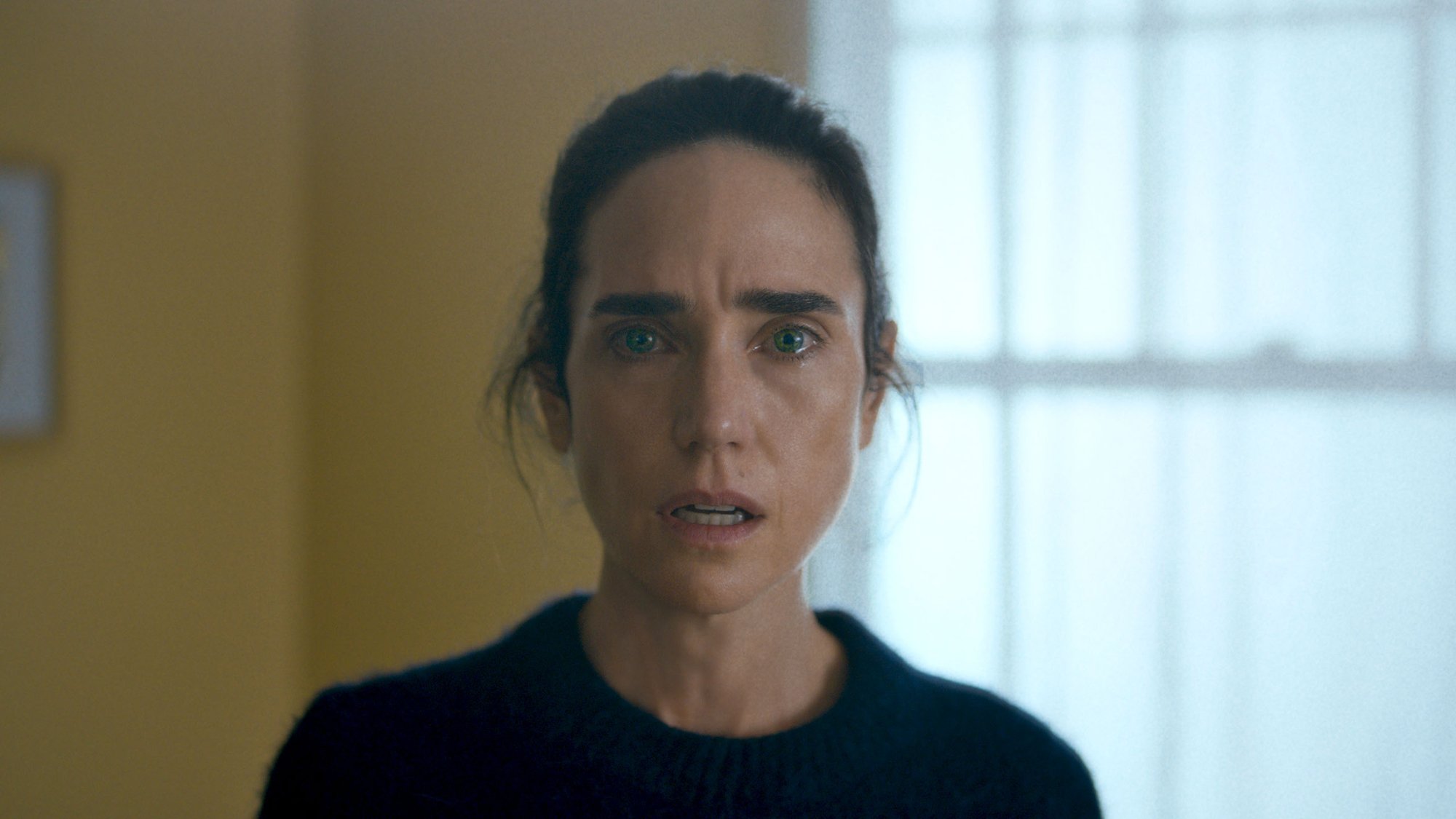 'Bad Behaviour' Jennifer Connelly as Lucy looking upset with tears rolling down her face