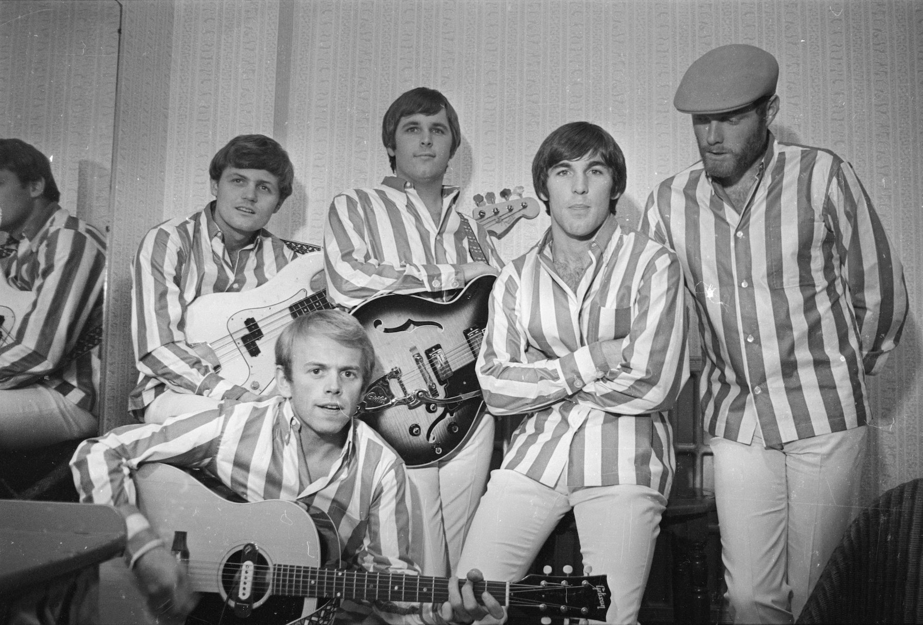 American rock group The Beach Boys (Bruce Johnston, Al Jardine, Carl Wilson, Dennis Wilson, and Mike Love)