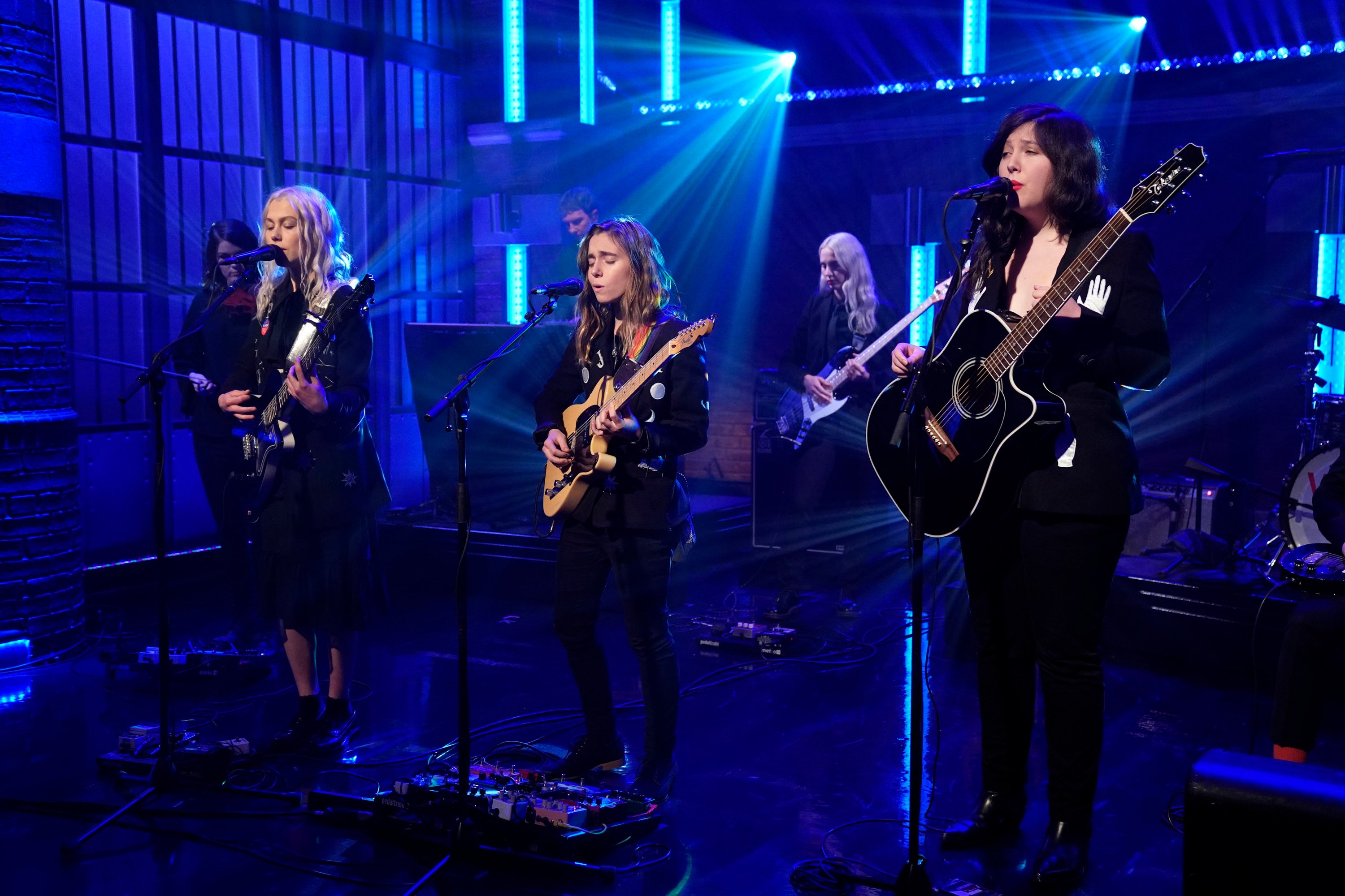 Phoebe Bridges, Julien Baker and Lucy Dacus of boygenius perform on 'Late Night with Seth Meyers'