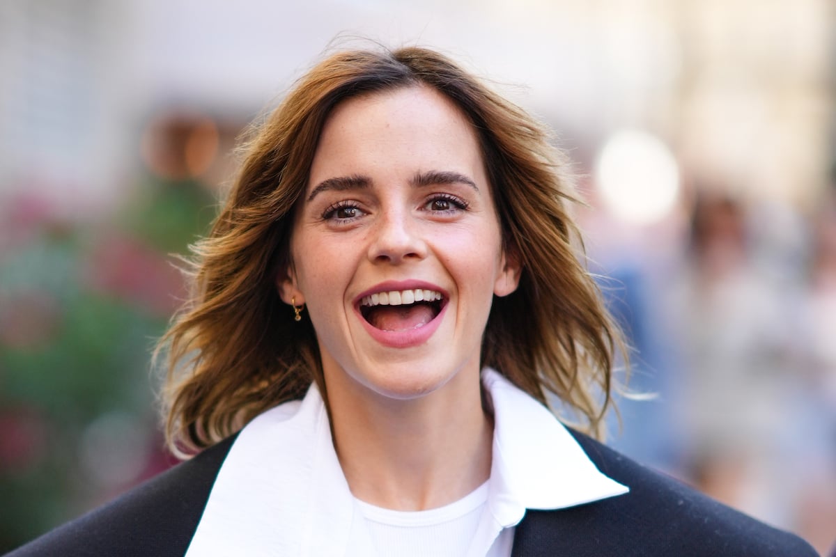 British actor Emma Watson smiling openly in Paris