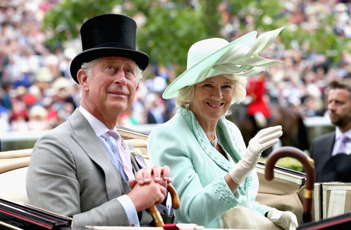 King Charles III and Queen Consort Camilla Parker Bowles (the Prince of Wales and Duchess of Cornwall) arrive in the royal carriage into the parade ring on day 1 of Royal Ascot at Ascot Racecourse on June 16, 2015 in Ascot, England