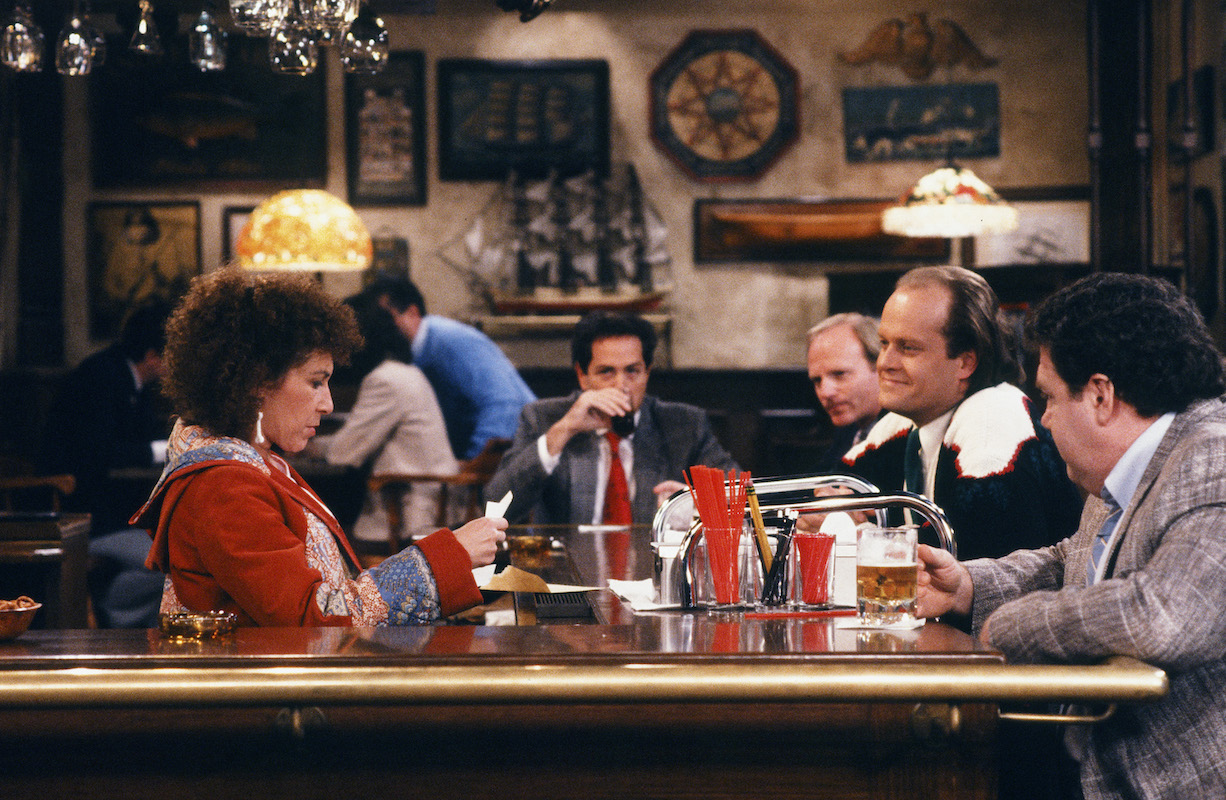 'Cheers' characters: Carla (Rhea Perlman) takes orders for Frasier (Kelsey Grammer) and Norm (George Wendt)