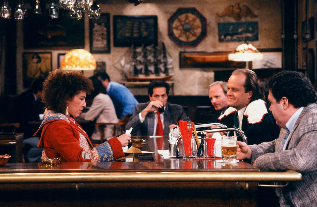 'Cheers' characters: Carla (Rhea Perlman) takes orders for Frasier (Kelsey Grammer) and Norm (George Wendt)