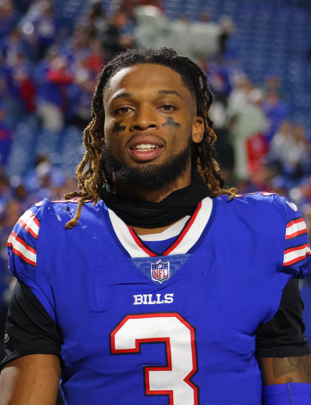 Damar Hamlin of the Buffalo Bills on the field after a game against the Tennessee Titans