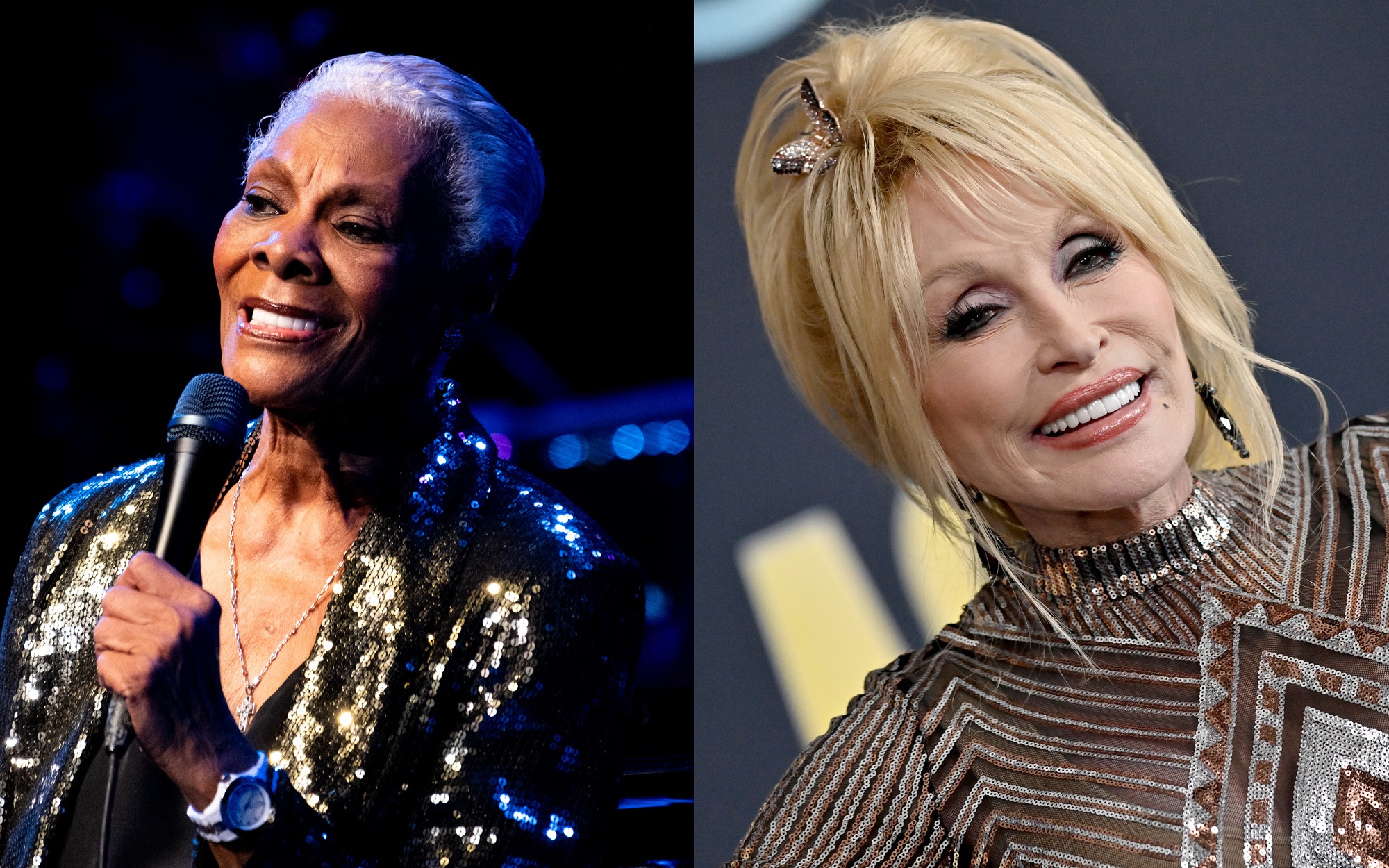 A joined photo of Dionne Warwick and Dolly Parton