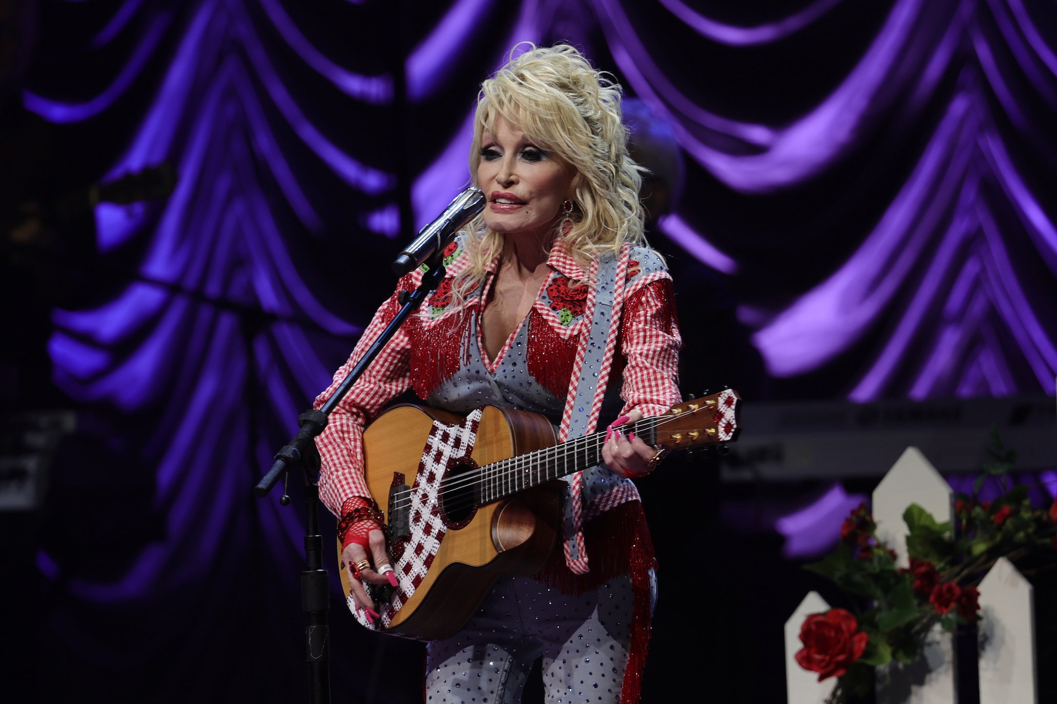 Dolly Parton performs on stage during the 2022 SXSW conference