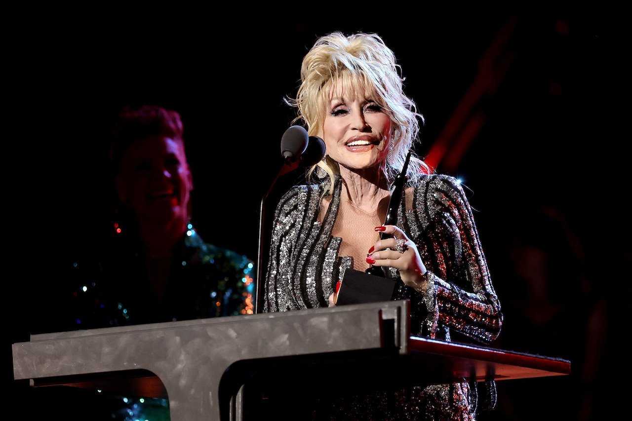 Dolly Parton shares some humor onstage during the 37th Annual Rock & Roll Hall of Fame Induction Ceremony at Microsoft Theater on November 05, 2022, in Los Angeles, California.