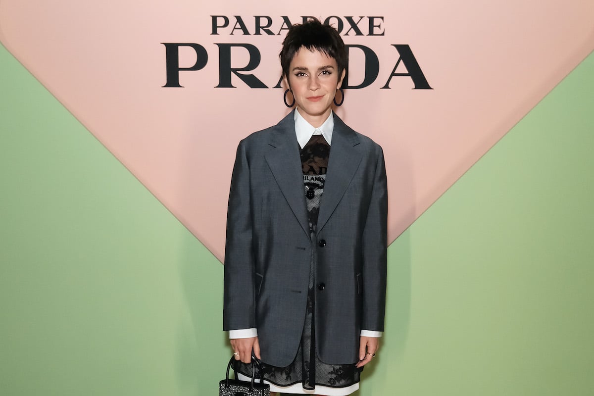 Emma Watson wears designer clothes in real life to the Prada fashion show