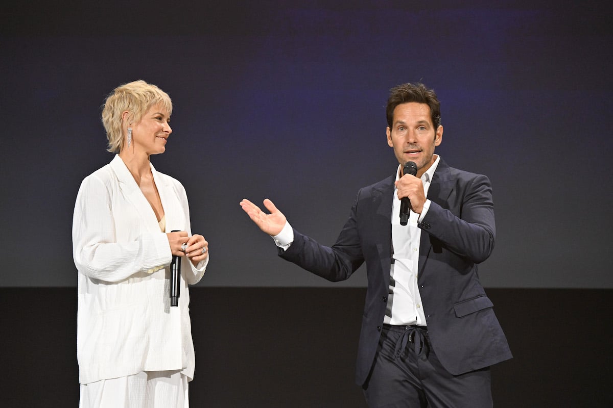 Evangeline Lilly and Paul Rudd appear at the D23 Expo in 2022.
