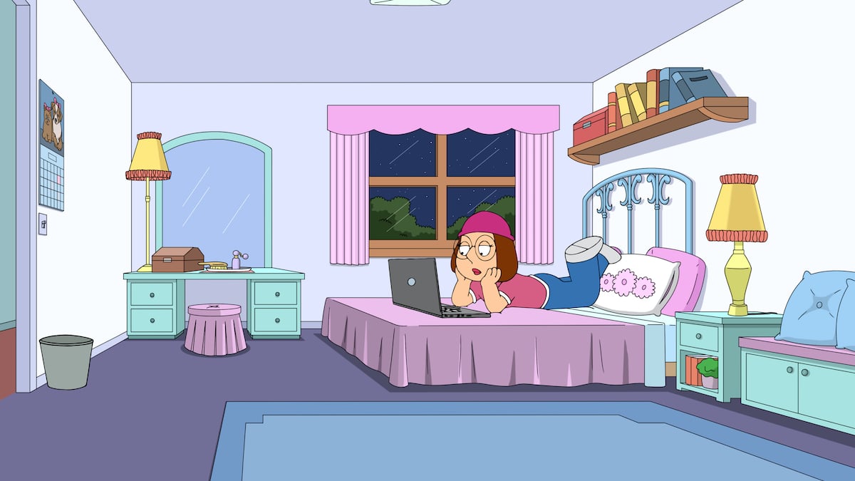 'Family Guy' episode still of Meg, voiced by Mila Kunis, lying on her bed