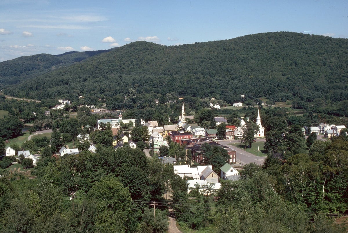 An aerial view of Royalton, Vermont, the town used in the 'Gilmore Girls' intro