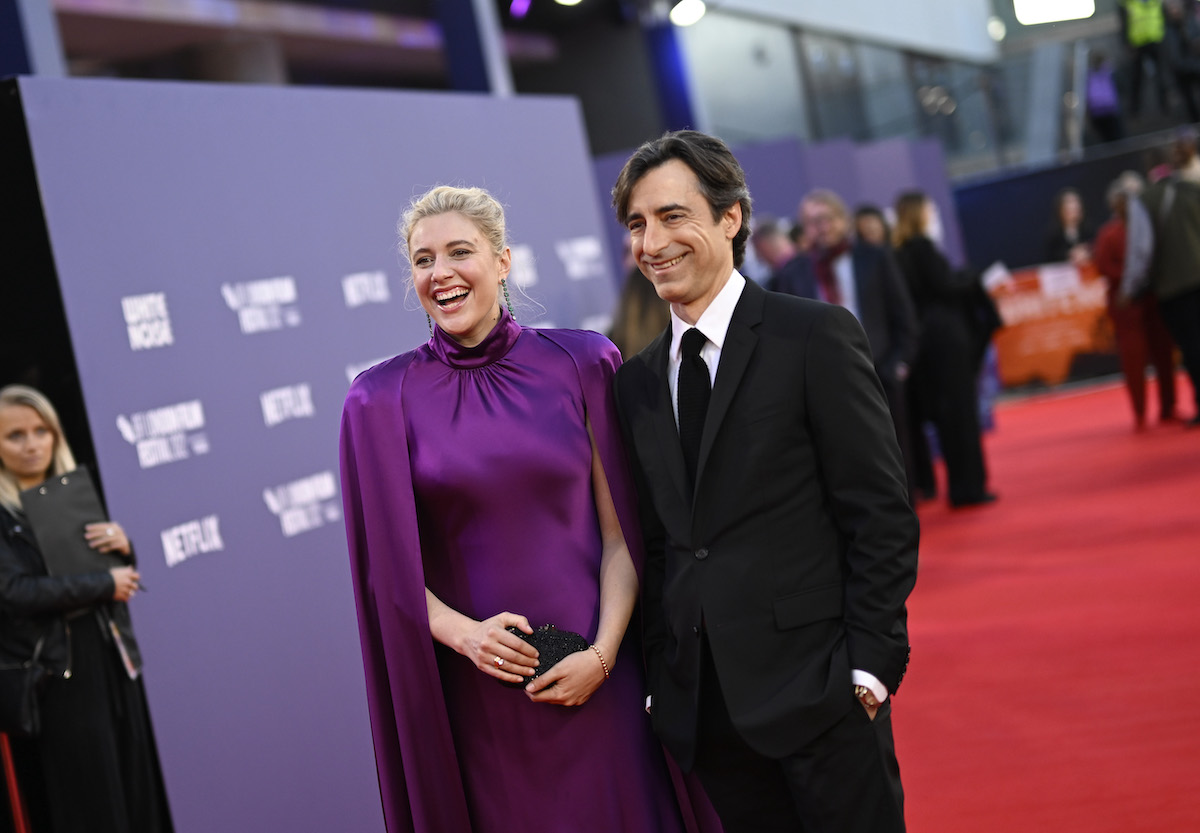Couple Greta Gerwig and Noah Baumbach attend the "White Noise" UK premiere in formalwear