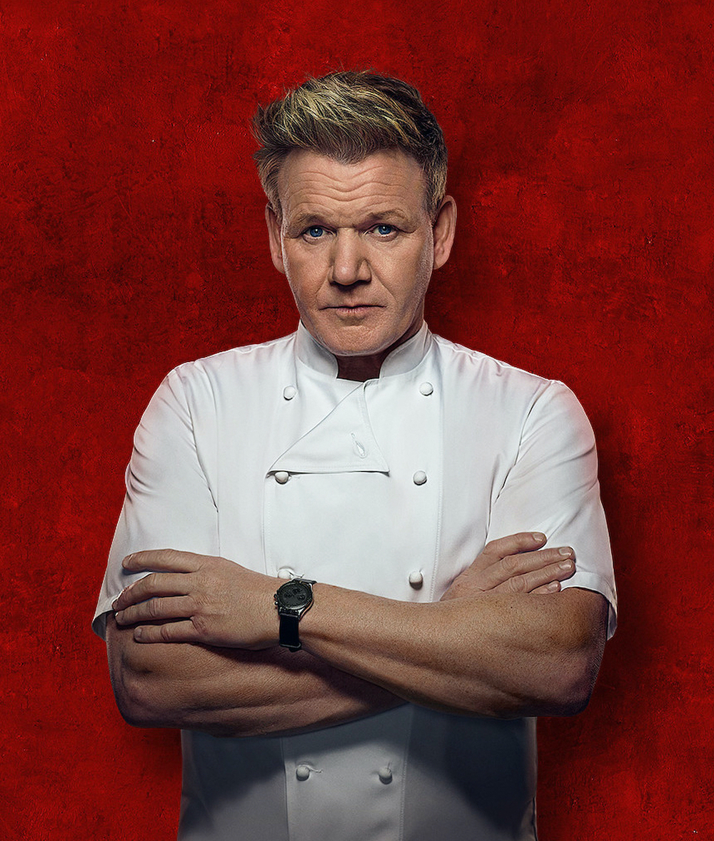 Chef Gordon Ramsay from 'Hell's Kitchen' folds his arms in photo