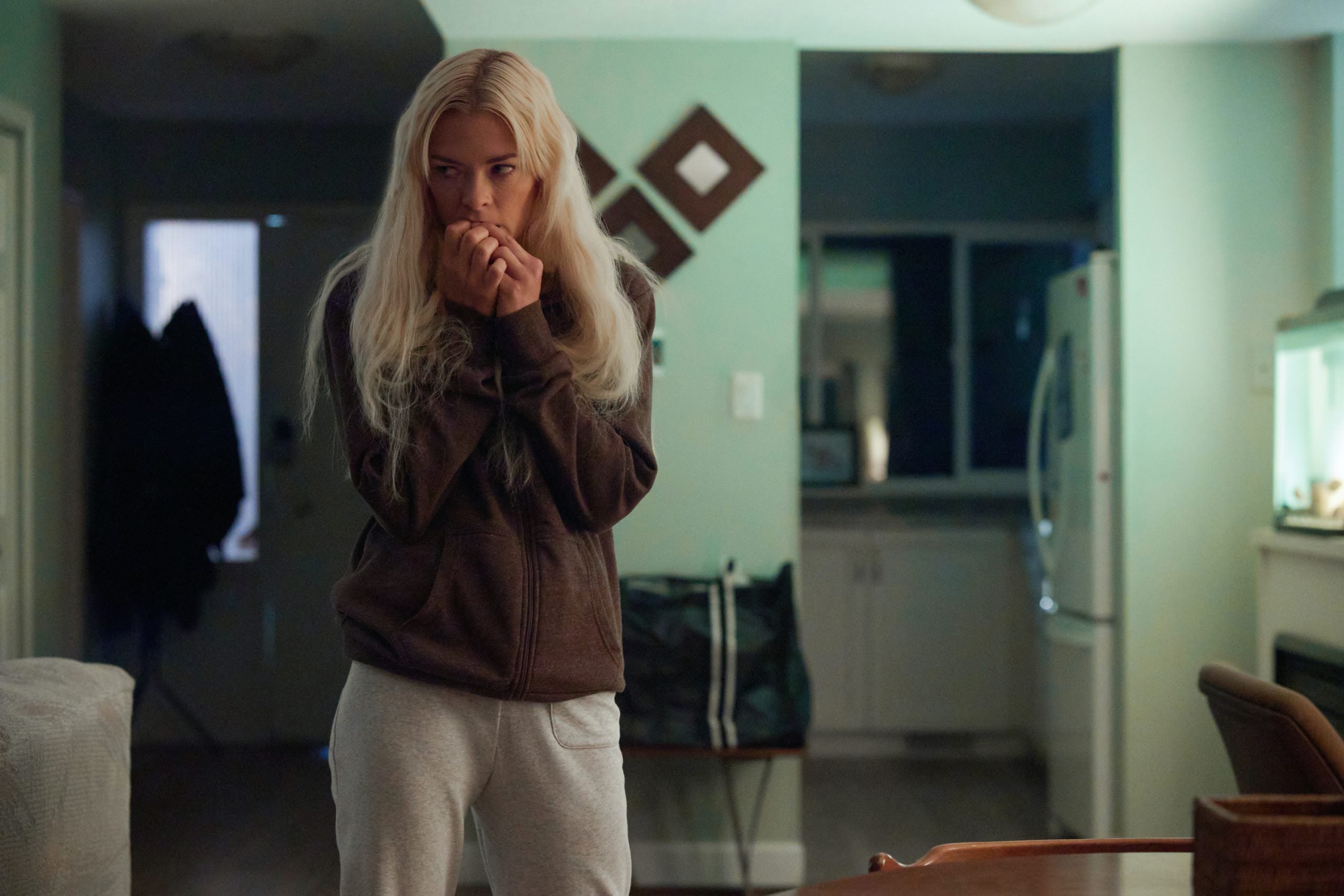 Jaime King, wearing a sweatsuit, in the new Lifetime movie 'Hoax: The Kidnapping of Sherri Papini'