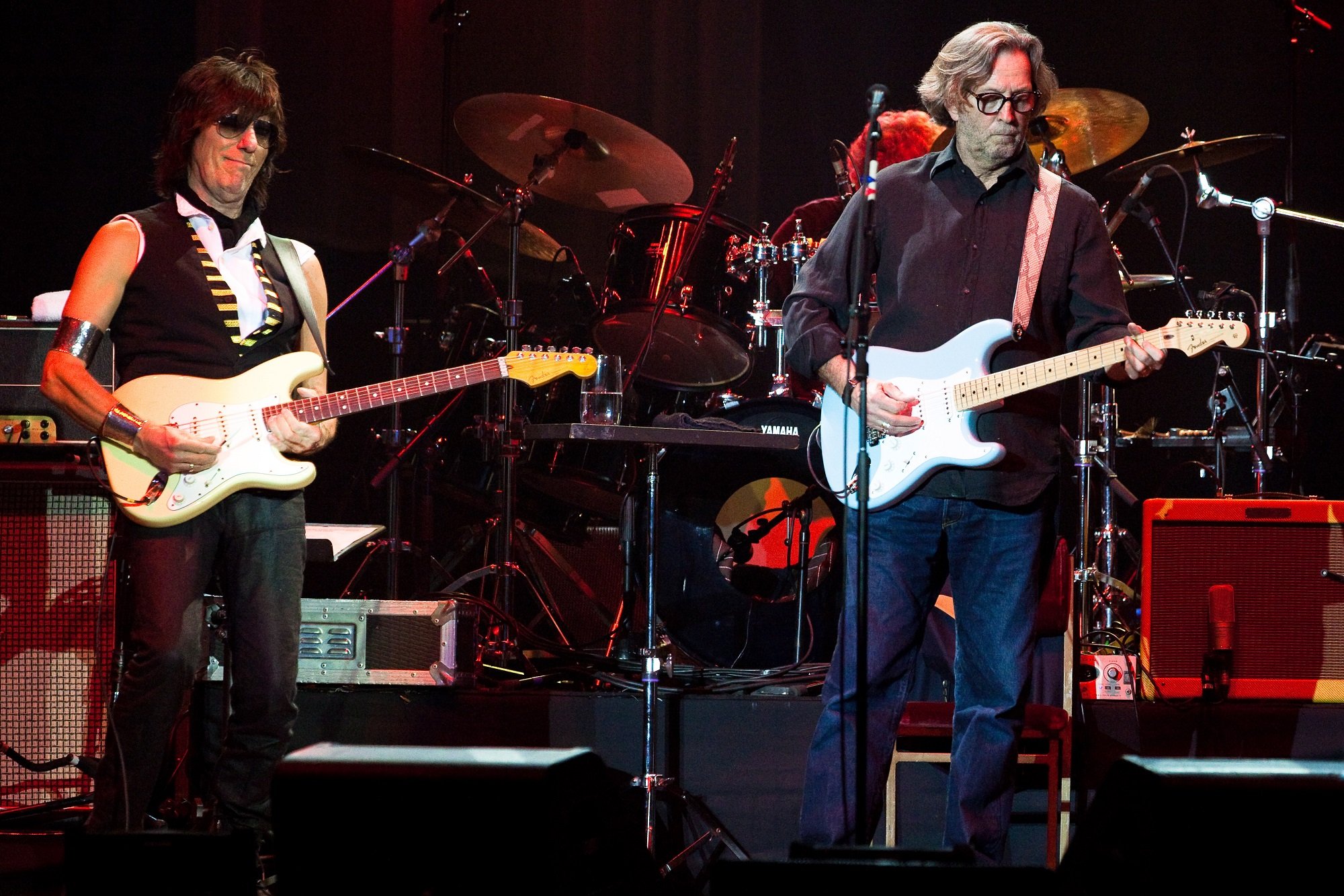 Jeff Beck and Eric Clapton play guitar onstage together
