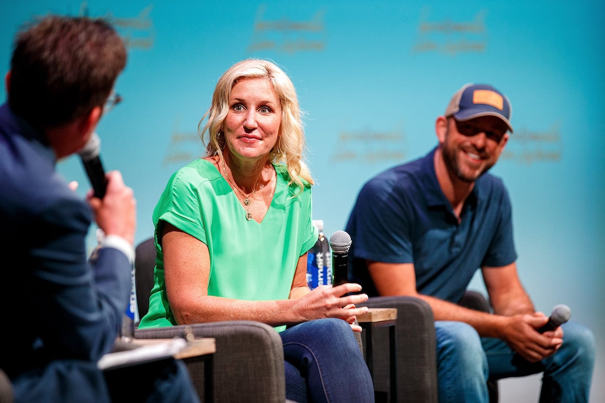 Jenny Marrs, who once said watching 'Fixer to Fabulous' episodes can be 'nerve-wracking', sits next to her husband and co-star, Dave Marrs