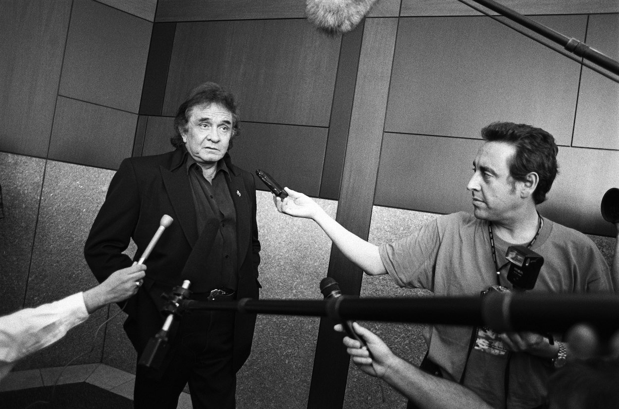 Johnny Cash attends the 1994 South by Southwest (SXSW) Music Festival in Austin, Texas.
