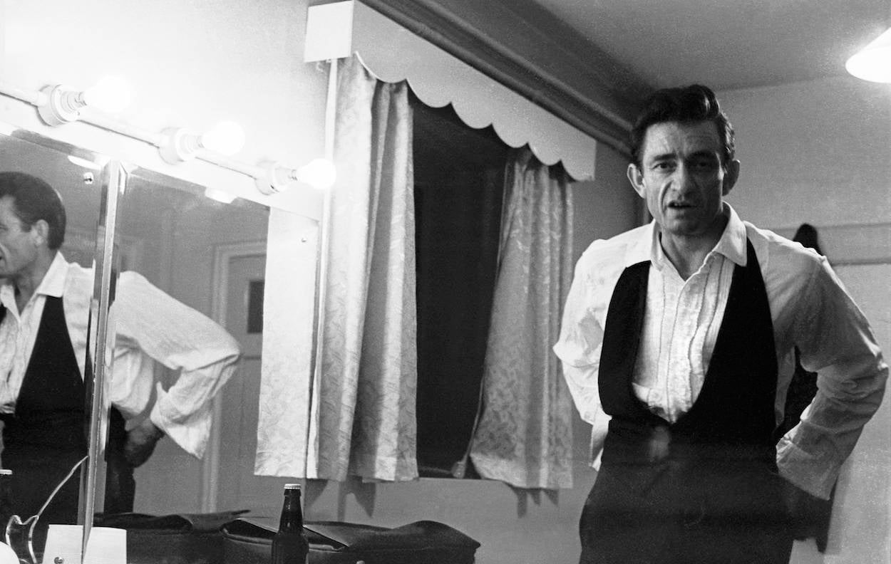 Johnny Cash photographed backstage in London circa 1966.