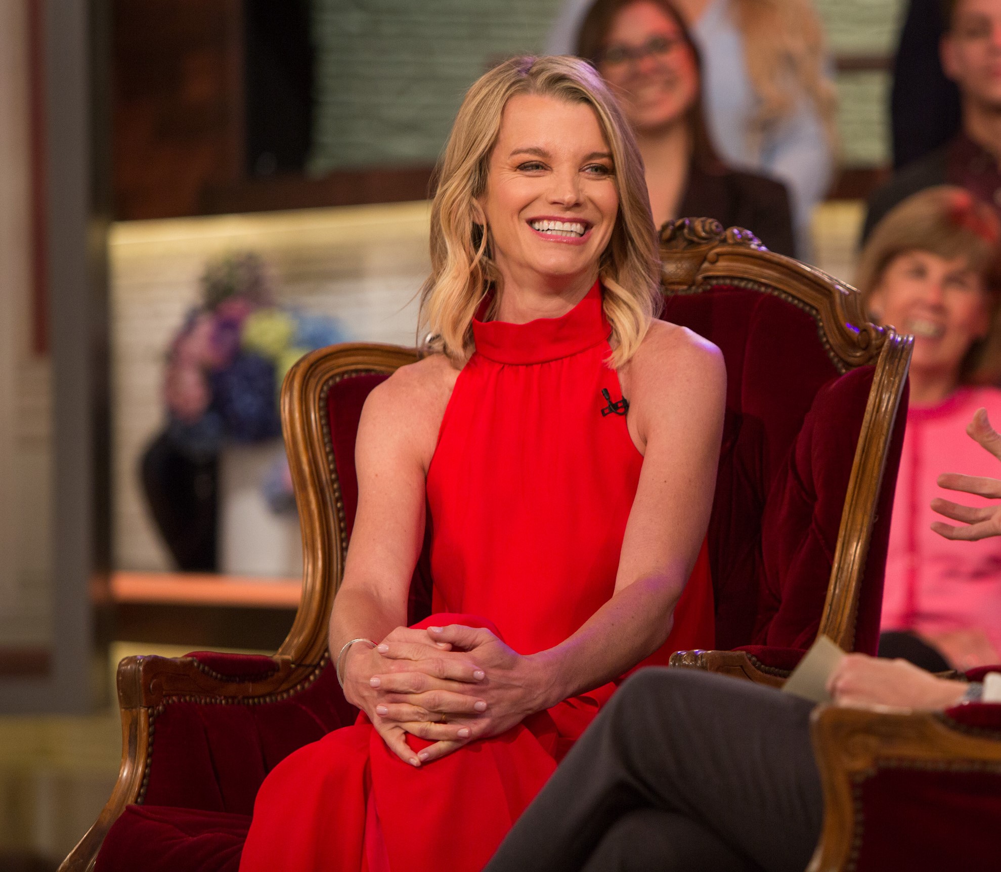 Julie Montagu sitting on the set of Megyn Kelly's TV show