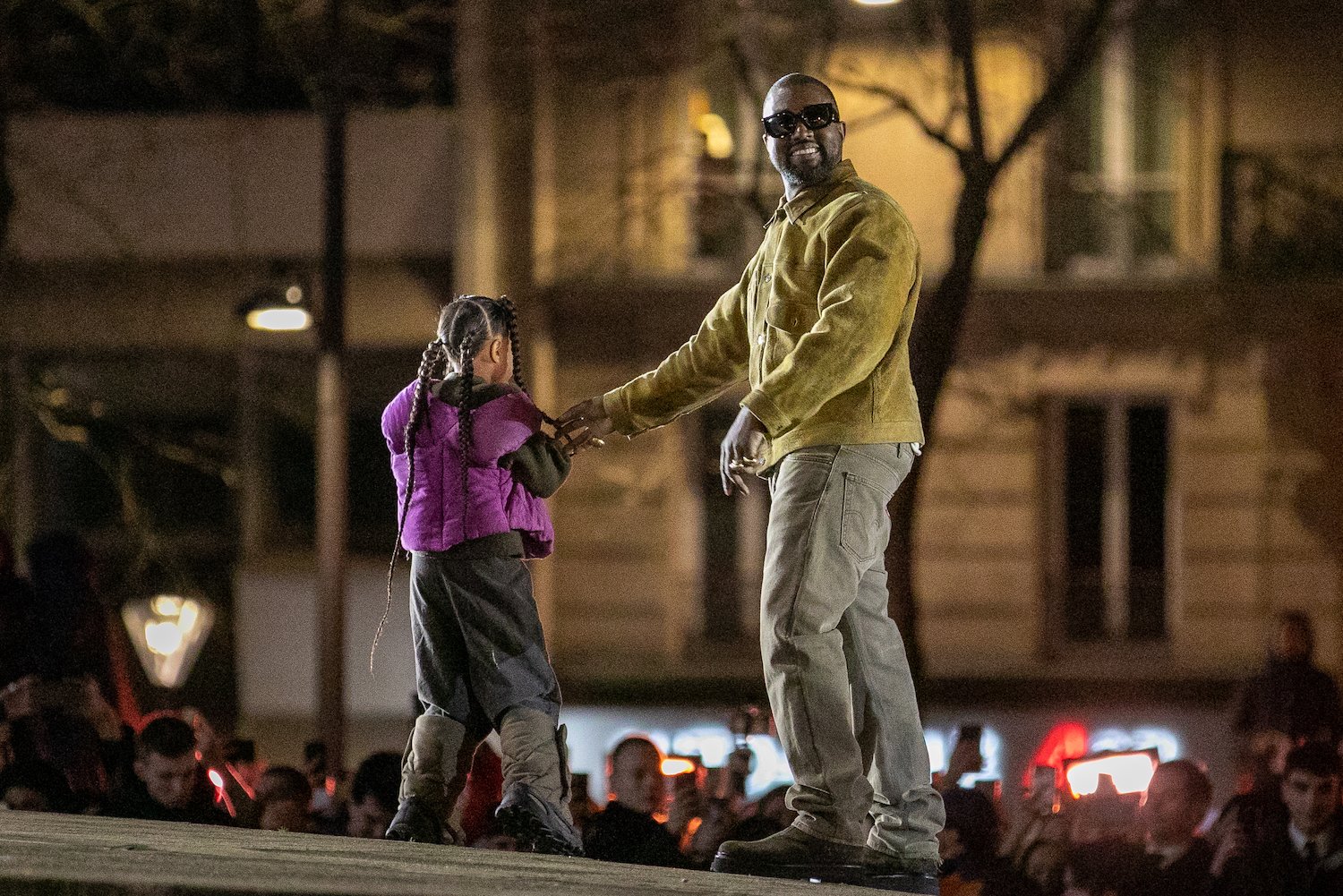 Kanye West and North West, who recently met her dad's new wife Bianca Censori, on stage together