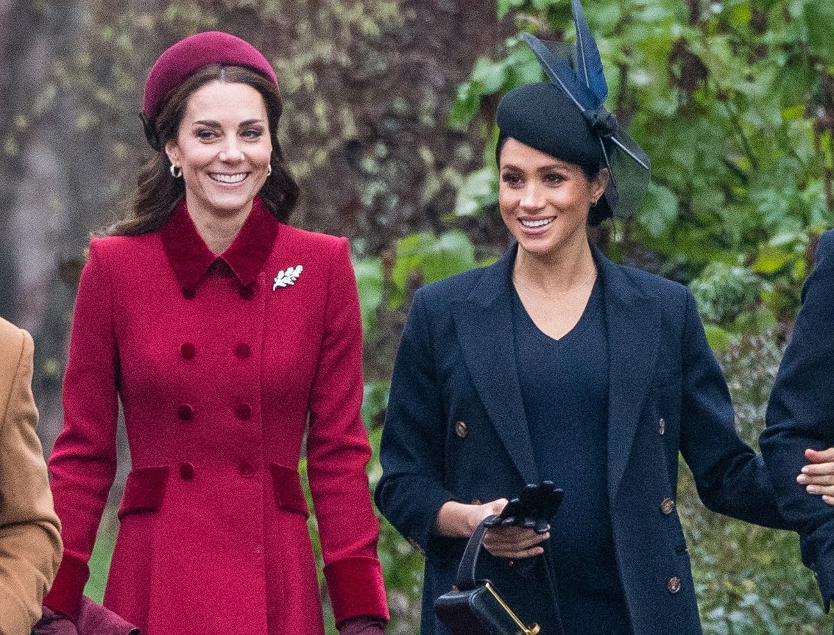 Kate Middleton and Meghan Markle walking to Christmas Day church service together in 2018