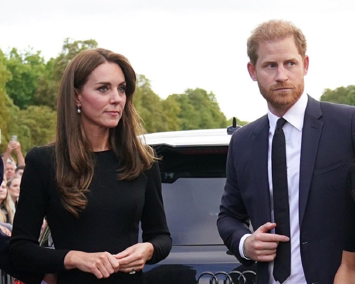 Kate Middleton, who cousin Lucy Middleton works for the publisher of 'Spare,' and Prince Harry standing on the Long Walk at Windsor Castle after meeting members of the public following Queen Elizabeth II's death