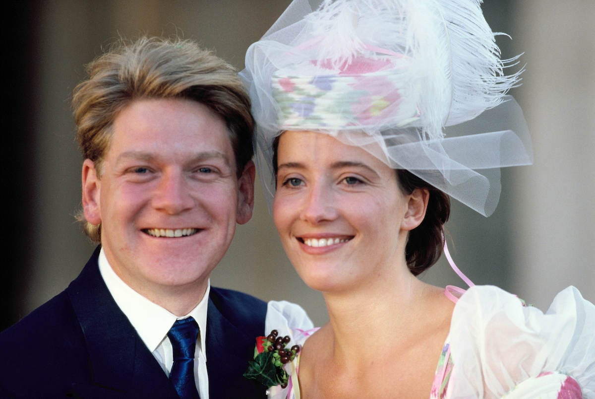 Actors Kenneth Branagh and Emma Thompson pose for a wedding photo in 1989