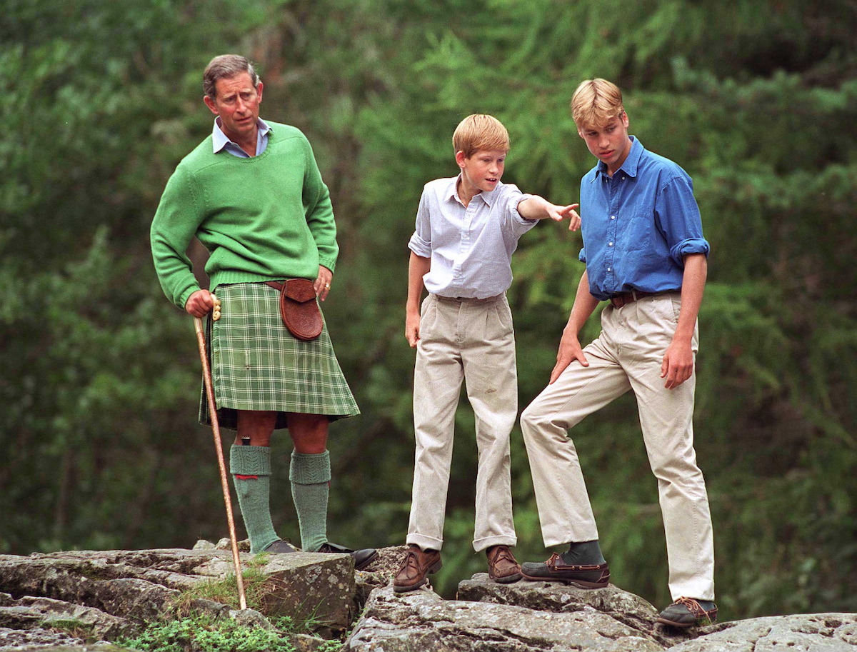 Prince Harry, who recalled being pushed inside the belly wound of the first stag he shot in 'Spare', stands next to King Charles III and Prince William at the Balmoral estate in Scotland