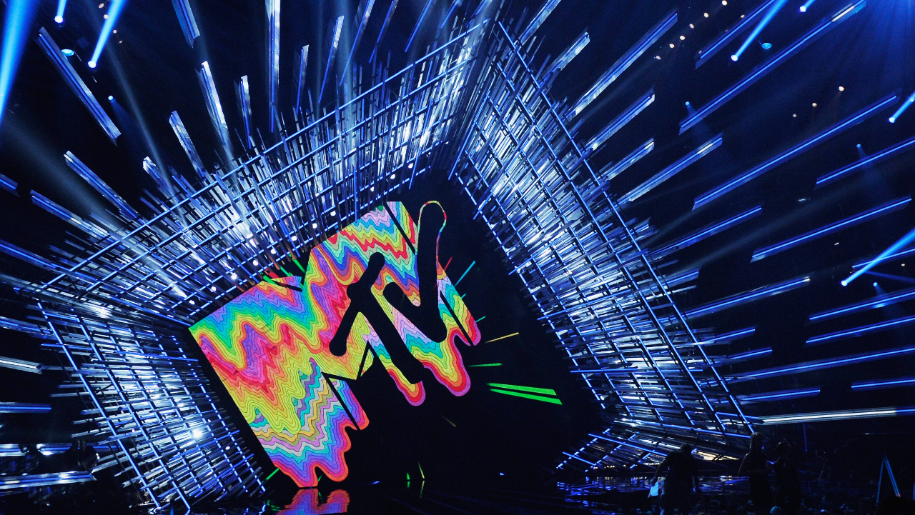 MTV Logo is seen onstage during the 2015 MTV Video Music Awards