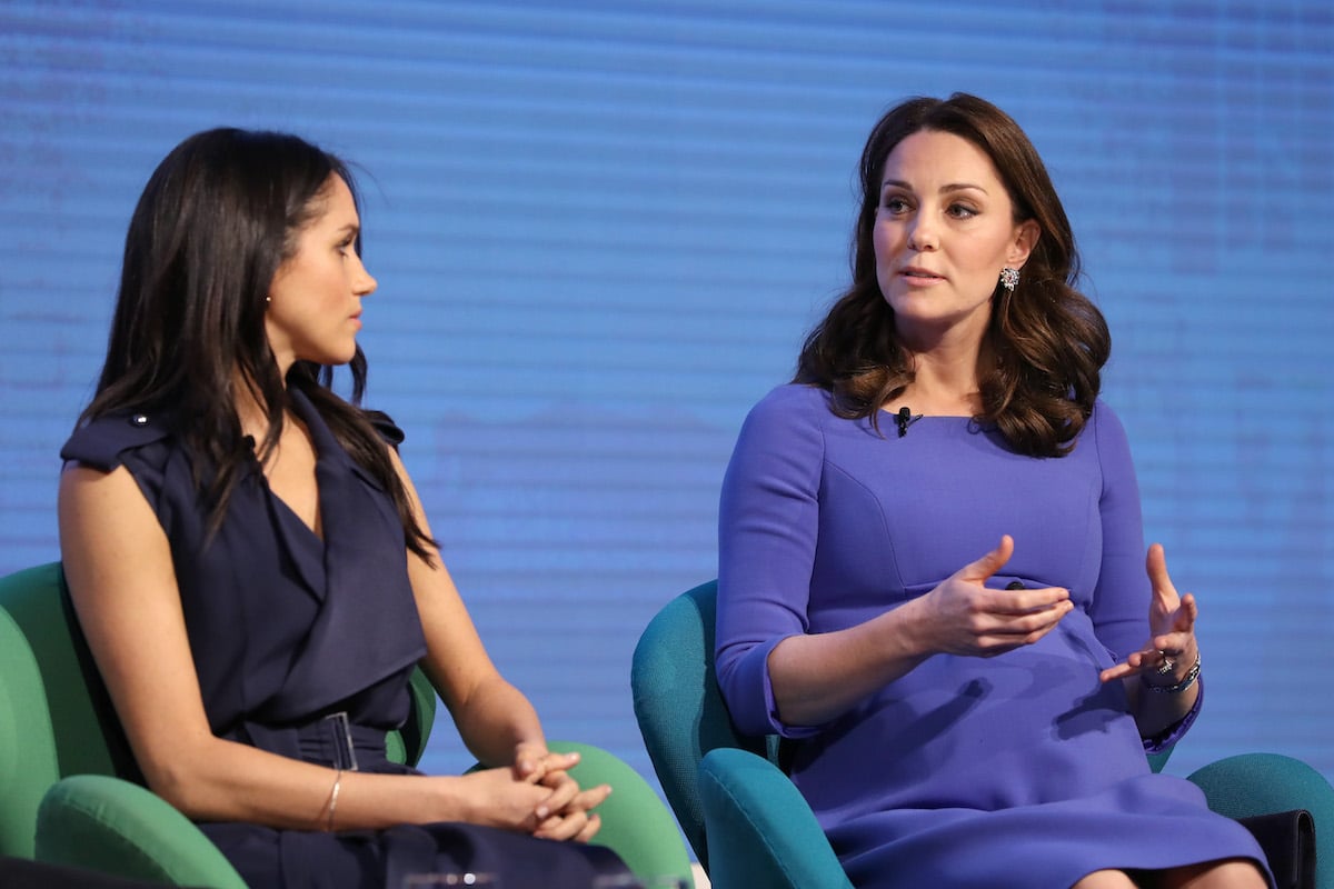 Meghan Markle and Kate Middleton, who 'grimaced' when Meghan Markle borrowed lip gloss, according to 'Spare', speak at the Royal Foundation Forum