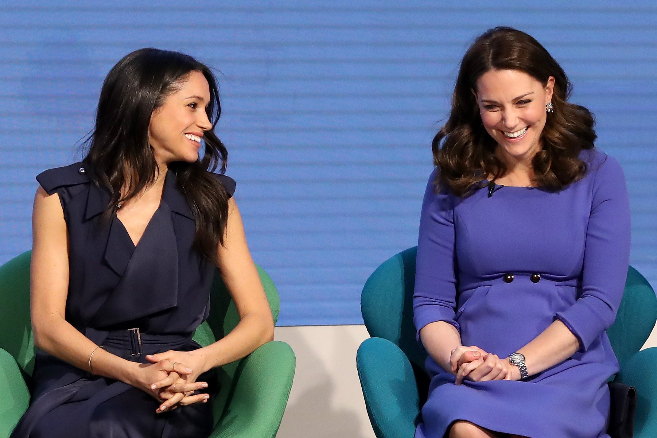 Meghan Markle and Kate Middleton, who Prince Harry says along with Prince William were starstuck by 'Suits' actor, onstage at the Royal Foundation Forum in 2018